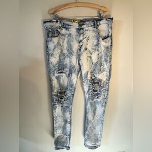 Demolition Distressed Blue Skinny Jeans Size 40x32